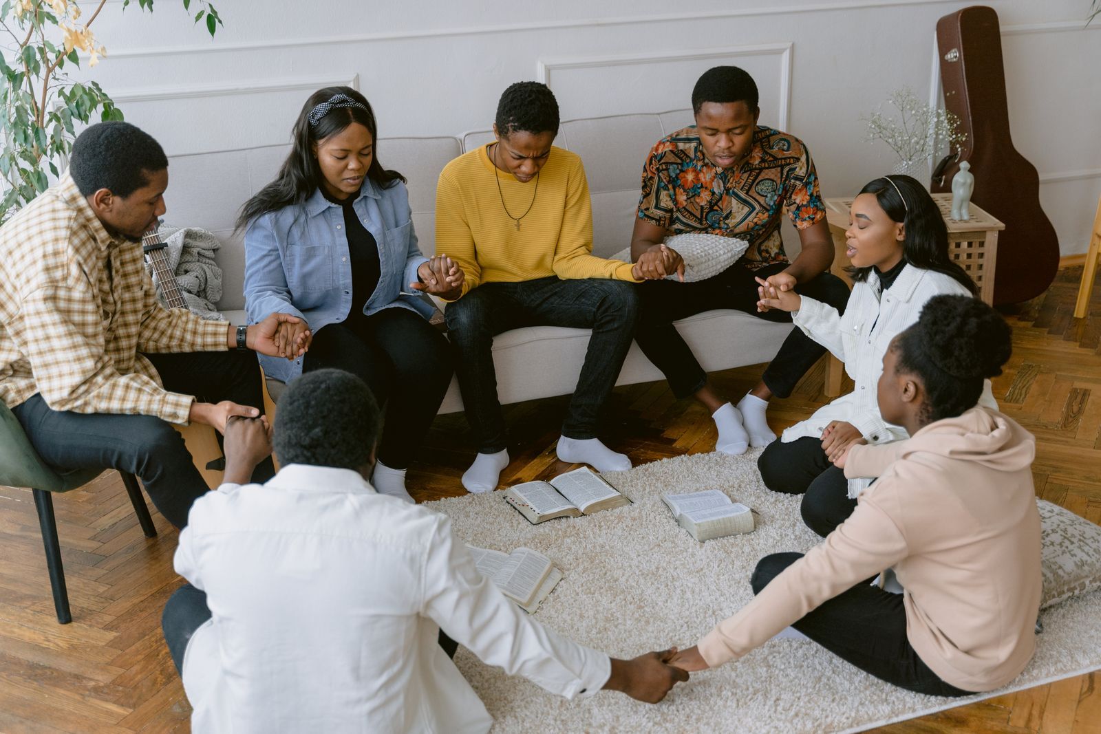 A church group serving together